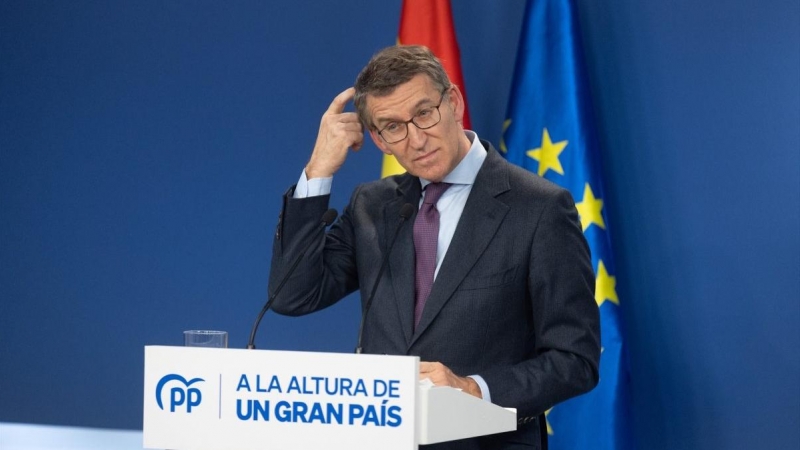 El presidente del Partido Popular, Alberto Núñez Feijóo, comparece para hacer balance del año 2022, en la sede del Partido Popular, a 29 de diciembre de 2022, en Madrid (España).
