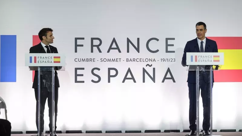 19/01/2023 - Emmanuel Macron i Pedro Sánchez a la cimera bilateral hispano-francesa d'aquest dijous a Barcelona.