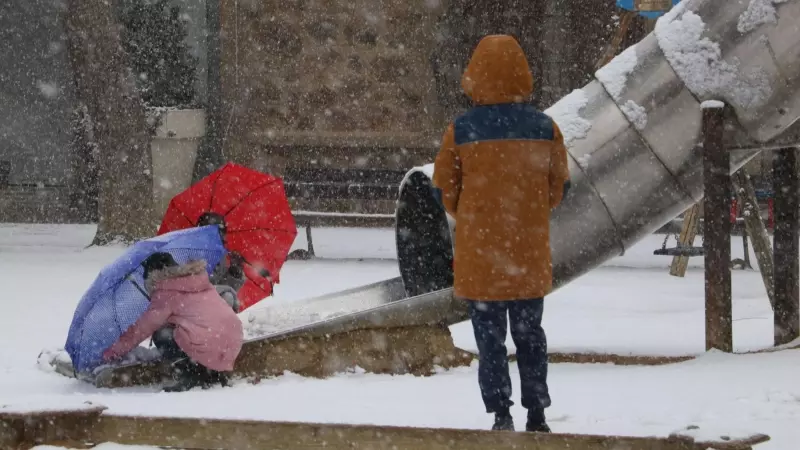 Un grup de nens jugant amb la neu