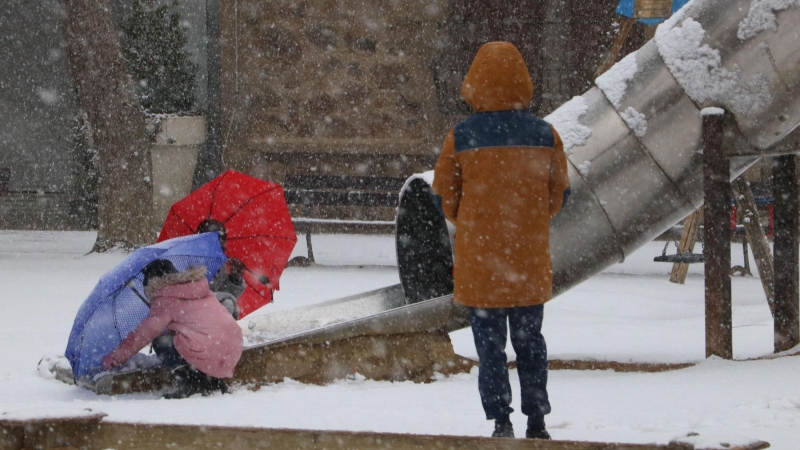 Un grup de nens jugant amb la neu