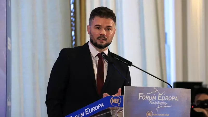 25/01/2023.- El portavoz de ERC en el Congreso de los Diputados, Gabriel Rufián, participa en el desayuno informativo de la tribuna Fórum Europa celebrado este miércoles en Madrid. EFE/ Zipi