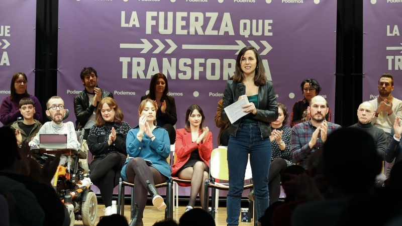 21/01/2023 La secretaria general de Podemos y ministra de Derechos Sociales y Agenda 2030, Ione Belarra, interviene en un acto de la ruta 'La fuerza que transforma', en el Centro Cívico Río Ebro, a 21 de enero de 2023, en Zaragoza, Aragón (España). Podemo