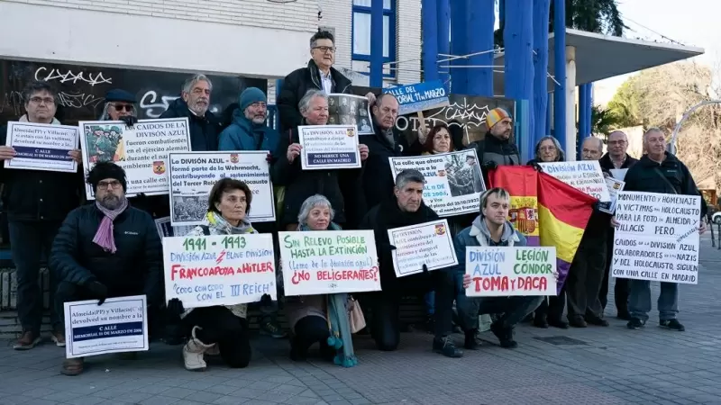 27/01/23-Los vecinos de Madrid reclaman 'higiene democrática' y exigen a Almeida eliminar la calle Caídos de la División Azul