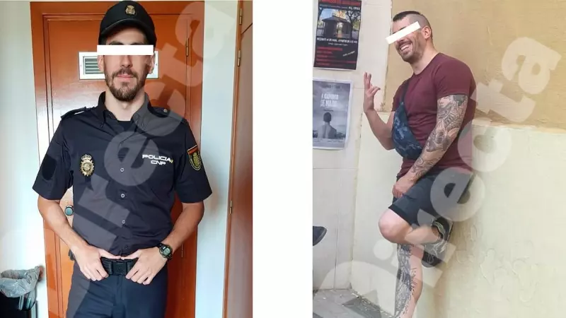 A la izquierda, el agente D. H. P. durante su paso por la escuela de policía de Ávila. En la imagen de la derecha se pueden apreciar los tatuajes que se realizó entre 2020 y 2021.