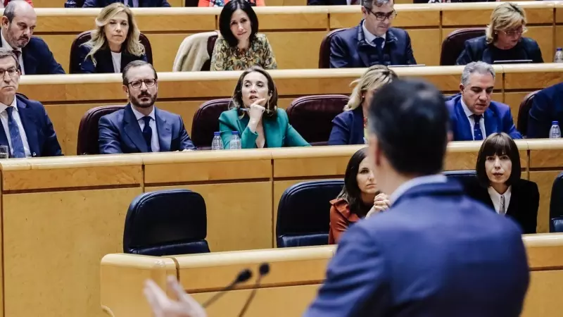 El presidente del Gobierno, Pedro Sánchez, durante su intervención en el Senado este martes.