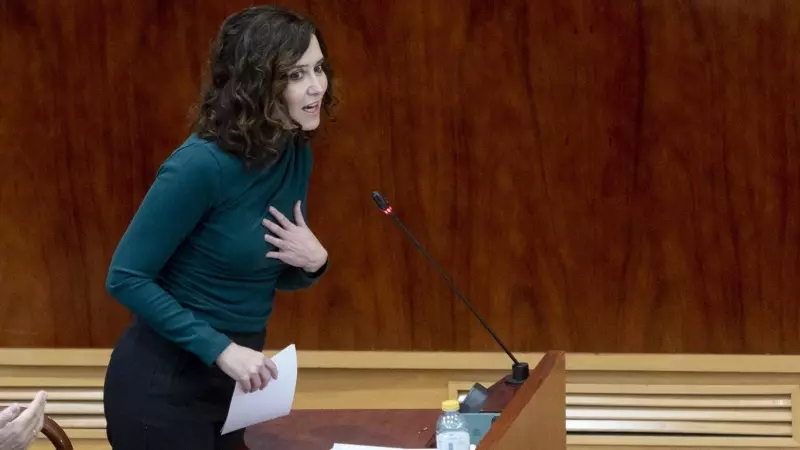 03/02/2022. Isabel Díaz Ayuso interviene en un pleno en la Asamblea de Madrid, a 2 de febrero de 2023.
