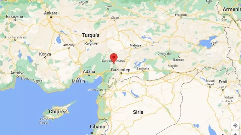 Mapa situando el epicentro del terremoto, en la ciudad turca de Kahramanmaraş.