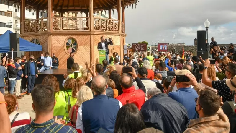 El presidente de Vox, Santiago Abascal, en una concentración en Arrecife, Lanzarote (España), a 5 de diciembre de 2020.