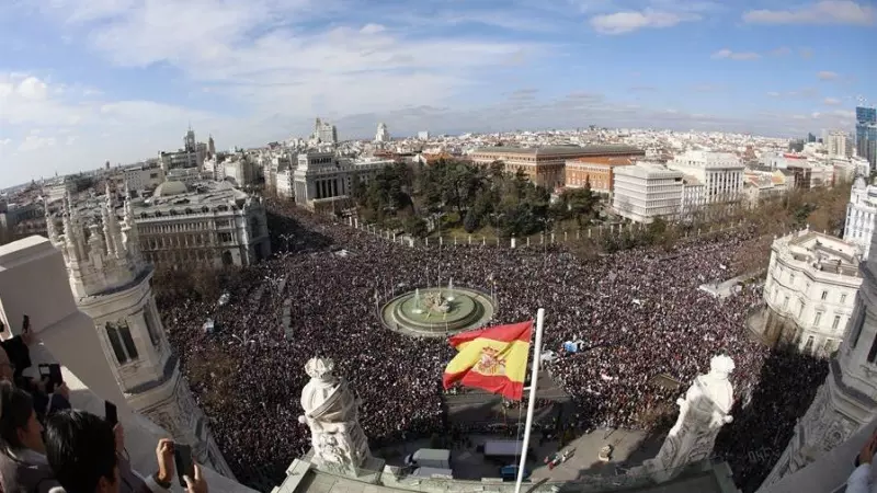 Vista de Cibeles y alrededores en la manifestación por la sanidad pública en Madrid.