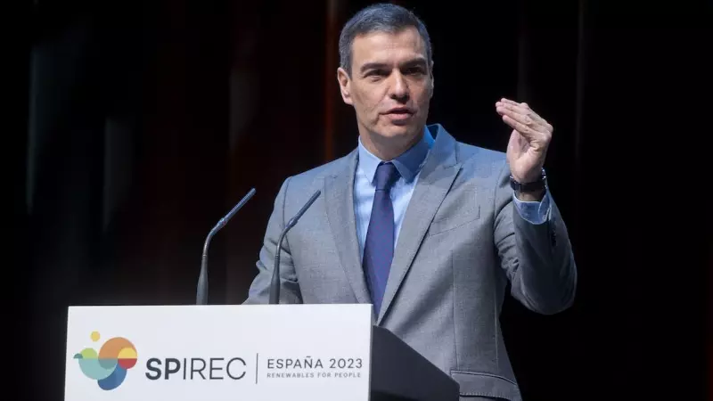 Pedro Sánchez interviene durante la inauguración de la Conferencia Internacional de Energías Renovables SPIREC 2023, en IFEMA de Madrid, a 20 de febrero de 2023, en Madrid.