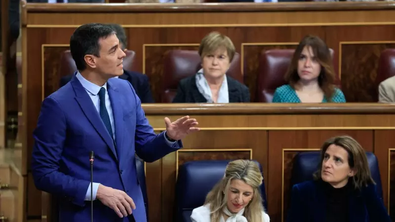 22/02/2023.- El presidente del Gobierno, Pedro Sánchez, interviene durante la sesión de control al Gobierno celebrada este miércoles en el Congreso de los Diputados. EFE/ Zipi
