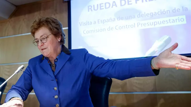 La eurodiputada alemana Monika Hohlmeier (EPP) durante una rueda de prensa en representación de una delegación de la Comisión de Control Presupuestario del Parlamento Europeo celebrada este miércoles en la Oficina del Parlamento Europeo en Madrid