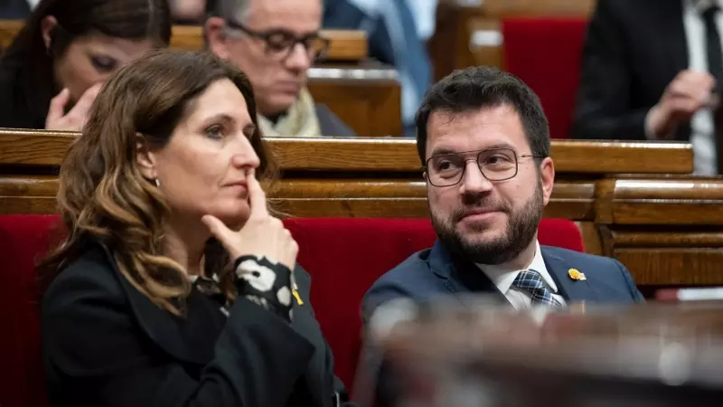 La consellera de Presidencia de la Generalitat, Laura Vilagrà, y el presidente de la Generalitat, Pere Aragonès,  a 14 de febrero de 2023, en Barcelona.