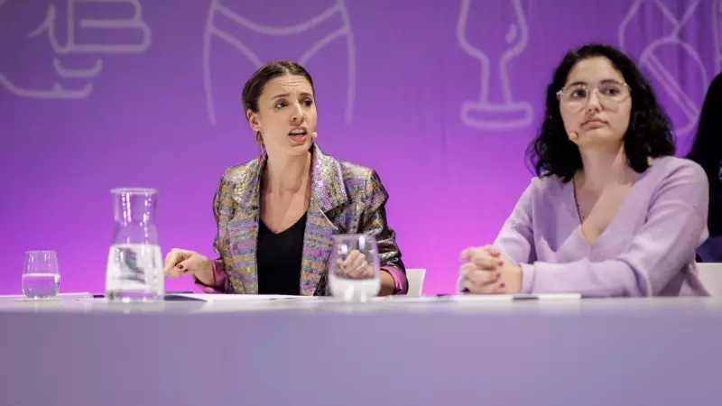 La ministra de Igualdad, Irene Montero, durante un acto institucional del Día Internacional de las Mujeres, en el Teatro Pavón, a 8 de marzo de 2023, en Madrid.