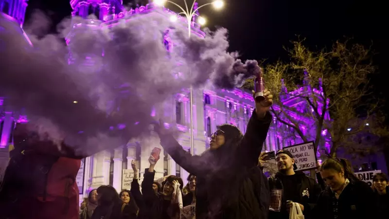 People take part in a protest to mark International Women's Day in Madrid, Spain, March 8, 2023. REUTERS/Juan Medina