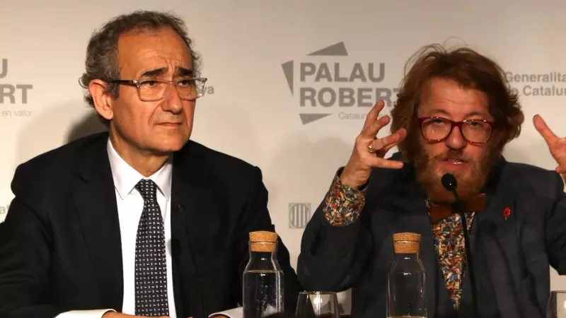 El president del Gremi de Llibreters, Èric del Arco, i el de la Cambra del Llibre, Patrici Tixis, donen detalls del Sant Jordi 2023.