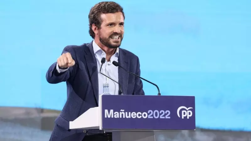 El que fuera presidente del PP, Pablo Casado, en una imagen de archivo durante el cierre de campaña del PP para las elecciones regionales del 13F, a 11 de febrero de 2022, en Valladolid.