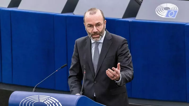 El líder del Partido Popular Europeo, Manfred Weber, en el pleno del Parlamento Europeo en Estrasburgo (Francia).