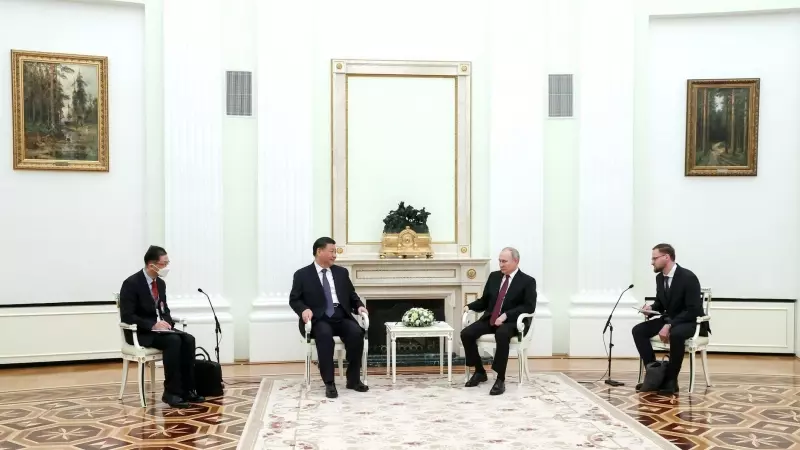 El presidente ruso Vladimir Putin y el presidente chino Xi Jinping asisten a una reunión en el Kremlin en Moscú, Rusia, el 20 de marzo de 2023