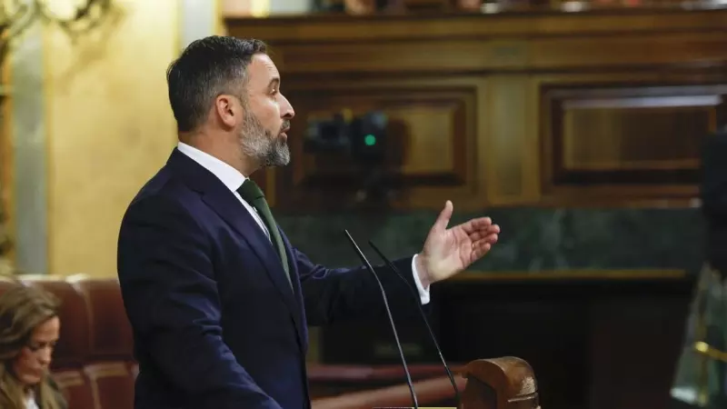 El líder de Vox, Santiago Abascal, durante su intervención en la moción de censura contra Pedro Sánchez.