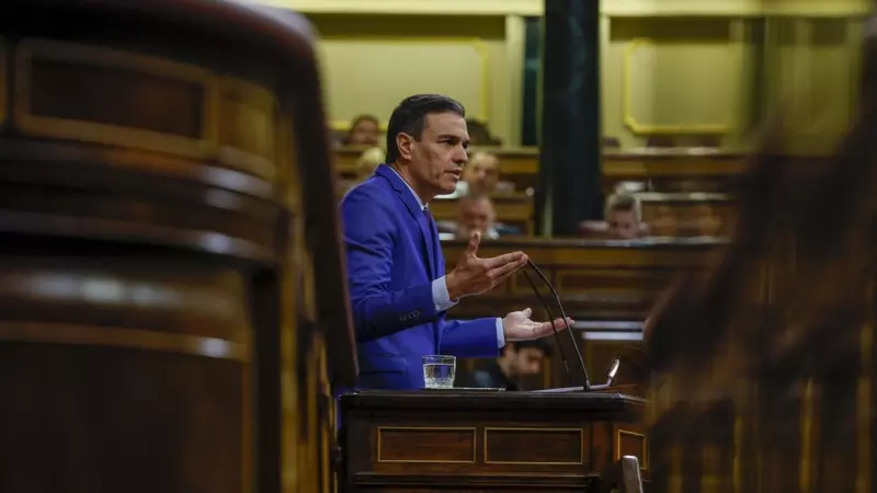 El presidente del Gobierno, Pedro Sánchez, interviene en el debate de la moción de censura de Vox.
