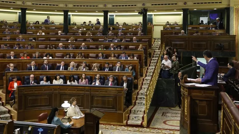 El presidente del Gobierno, Pedro Sánchez, interviene en el debate de la moción de censura de Vox