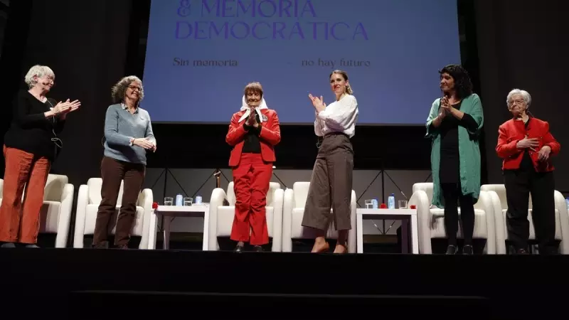 La ministra de Igualdad, Irene Montero, participa en el acto 'Feminismo y memoria democrática. Sin Memoria no hay Futuro' celebrado en Madrid junto a Taty Almeida, Ana Pomares, María José Picó, Justa Montero, Consuelo García del Cid Guerra y Nati Camacho