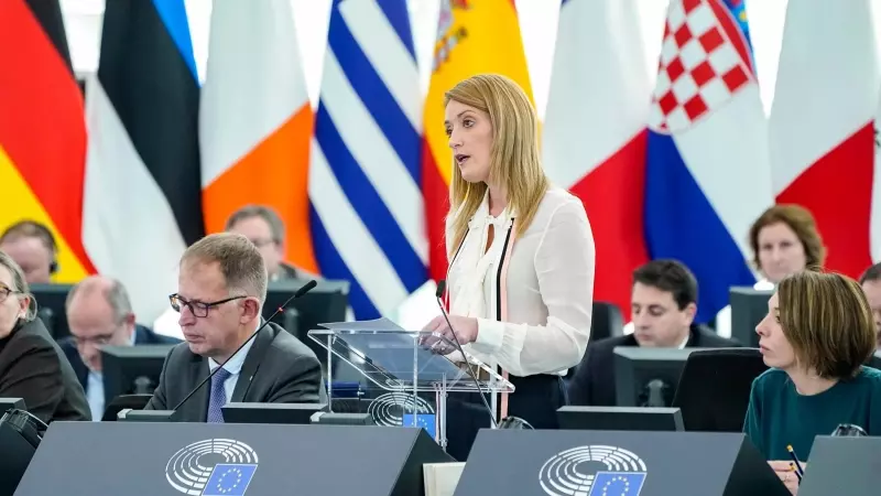 La presidenta del Parlament Europeu, Roberta Metsola, durant una intervenció davant els eurodiputats a finals de 2022