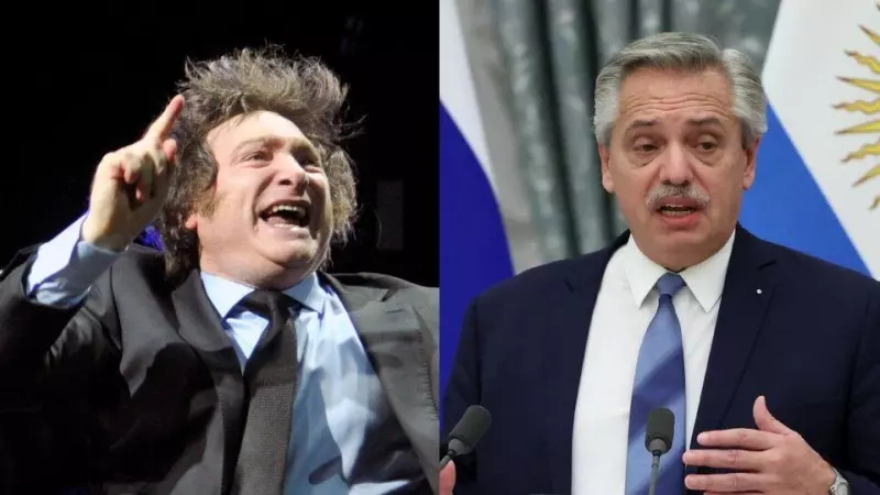 El diputado neoliberal argentino Javier Milei (i) y el presidente, Alberto Fernández (d)