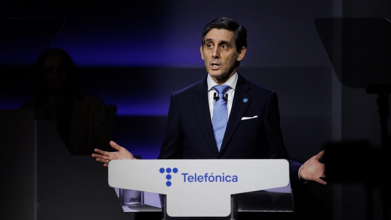El presidente ejecutivo de Telefónica, José María Álvarez-Pallete López, durante su intervención en la junta de accionistas de la operadora. E.P./ Alejandro Martínez Vélez