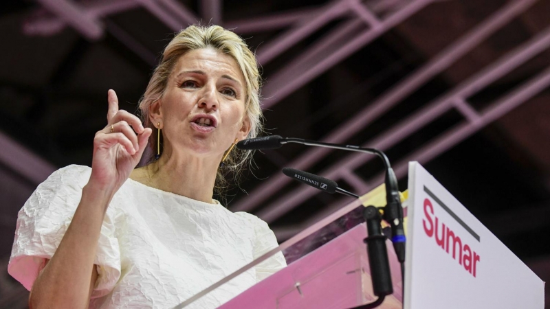 La vicepresidenta segunda del Gobierno, Yolanda Díaz, durante la presentación de su candidatura de Sumar a las elecciones generales.