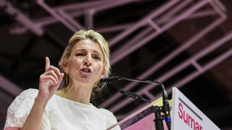 La vicepresidenta segunda del Gobierno, Yolanda Díaz, durante la presentación de su candidatura de Sumar a las elecciones generales.