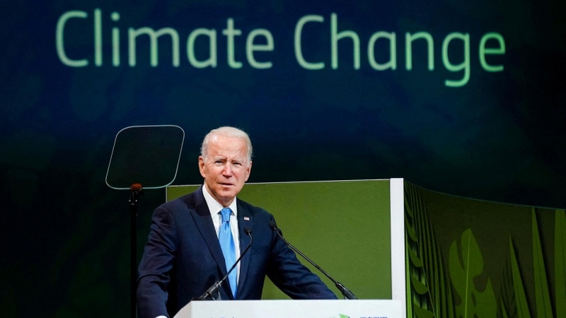 El presidente de EEUU, Joe Biden, durante su internvención en la Cumbre del Clima de Glasgow (COP26), en noviembre de 2021. REUTERS/Erin Schaff/Pool