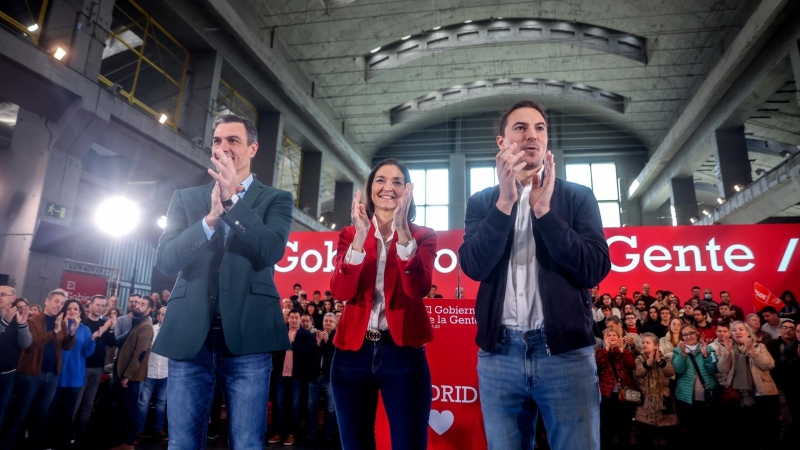 12/04/2023. Pedro Sánchez presenta a Reyes Maroto, como candidata a la alcaldía de Madrid, junto al secretario general de los socialistas madrileños, Juan Lobato, en La Nave, a 4 de febrero de 2023, en Madrid.