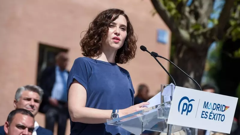 21/04/2023. Isabel Díaz Ayuso interviene en un acto de precampaña, a 15 de abril de 2023, en Leganés.