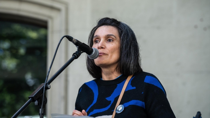 22/04/2023. Oihana Goiriena durante una concentración en el aniversario del fallecimiento del periodista José Couso, a 22 de abril de 2023, en Madrid.