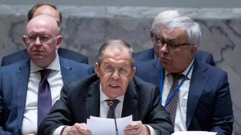 24/04/2023.- Fotografía cedida por la ONU en la que aparece el ministro de Relaciones Exteriores de Rusia, Serguéi Lavrov. EFE/Eskinder Debebe