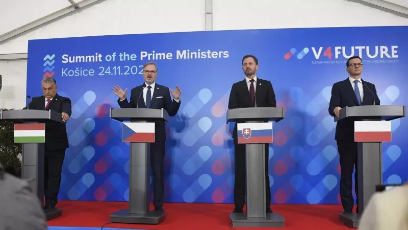 El primer ministro de Hungría, Viktor Orbán, junto a su homólogo polaco, Mateusz Morawiecki, y los primeros ministros de Eslovaquia y República Checa, durante un acto en Eslovaquia, a 24 de noviembre de 2023.