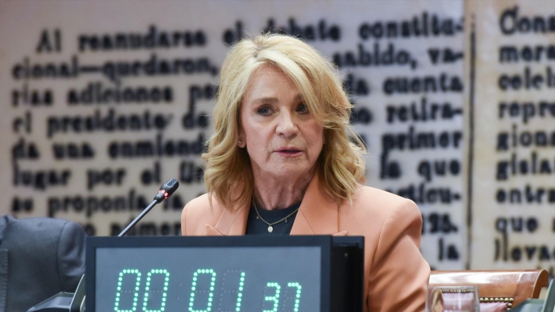 La presidenta interina del Consejo de Administración de la Corporación RTVE, Elena Sánchez Caballero, en el Senado. Archivo.