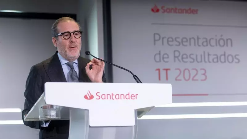 El consejero delegado del Banco Santander, Héctor Grisi, en la presentación de los resultados de la entidad del primer trimestre del 2023, en la Ciudad Grupo Santander, en Boadilla del Monte (Madrid). E.P./Alberto Ortega