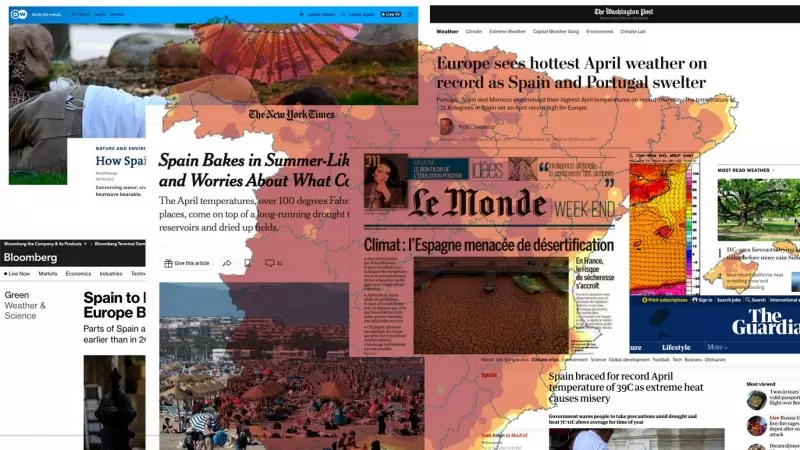 Un montaje fotográfico muestra los titulares de medios internacionales sobre las altas temperaturas en España