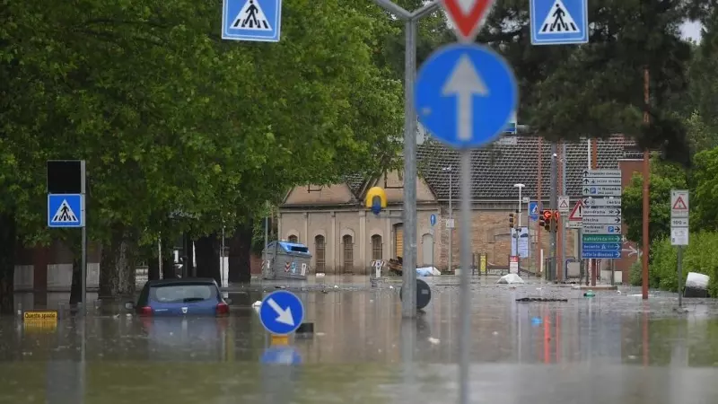 Una calle inundada en Cesena el 17 de mayo de 2023