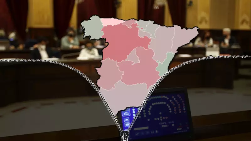 Mapa autonómico sobre una imagen del Parlament de les Illes Balears.