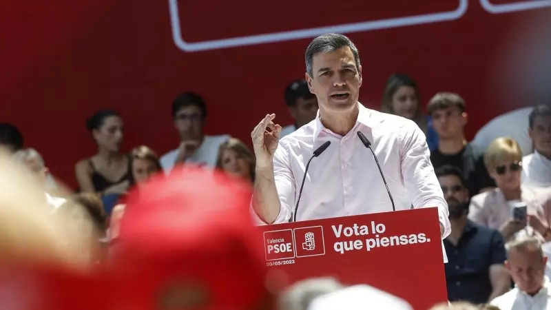 El secretario general del PSOE y presidente del Gobierno, Pedro Sánchez, interviene en un mitin hace dos días.