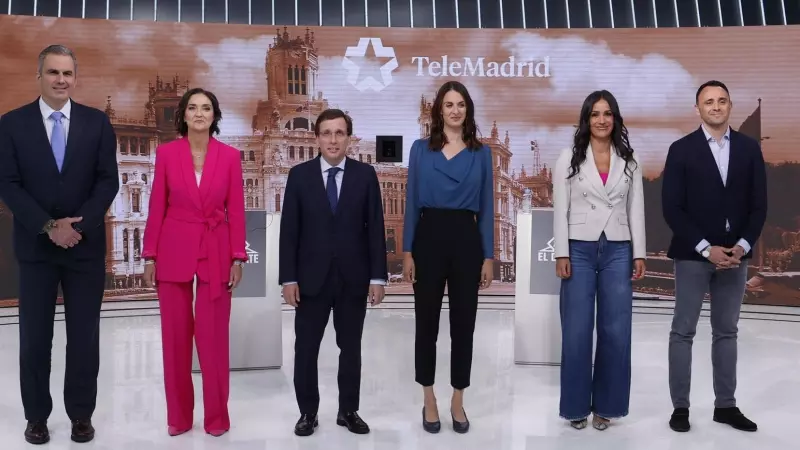Los candidatos al Ayuntamiento de Madrid en el debate celebrado en Telemadrid, a 22 de mayo de 2023.