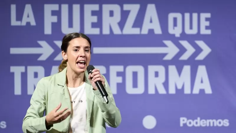 Irene Montero interviene durante un acto de campaña de Podemos-IU, a 25 de mayo de 2023, en Santander.