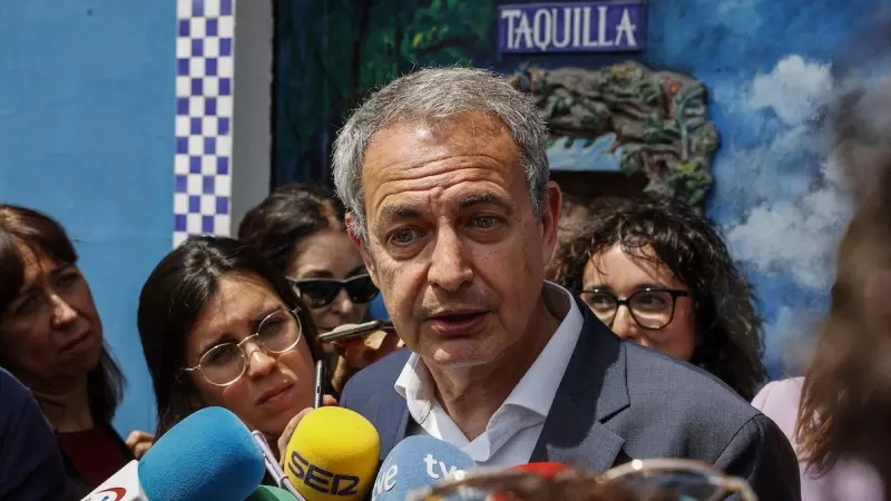 José Luis Rodríguez Zapatero ofrece declaraciones a los medios en el poblado marítimo del Cabañal, a 24 de mayo de 2023, en València.