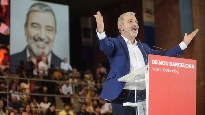 El candidato del PSC a la Alcaldía de Barcelona, Jaume Collboni, durante el acto de final de campaña electoral del PSC, a 26 de mayo de 2023, en Barcelona.