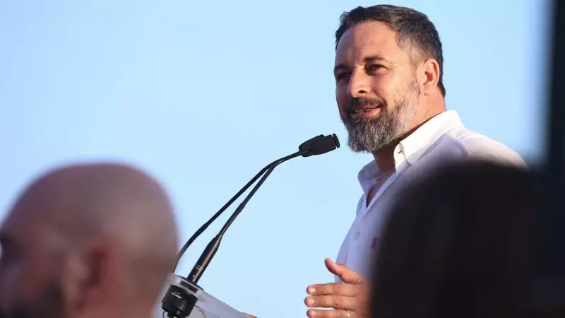 El presidente de Vox, Santiago Abascal interviene en el mitin del partido en Sevilla, a 25 de mayo de 2023, en Sevilla.