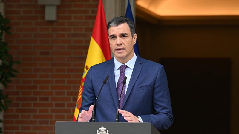 29/05/2023 - El presidente del Gobierno, Pedro Sánchez durante una rueda de prensa celebrada en la Moncloa, donde ha anunciado el adelanto de las elecciones generales al domingo 23 de julio.